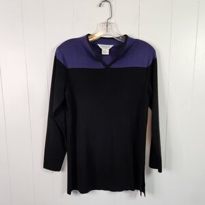 Exclusively Misook Sweater Womens Small Black Purple V-Neck Long Sleeve Knit